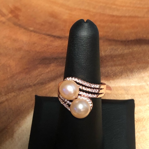 Freshwater Pearl Peach, Simulated White Diamond - Picture 6 of 8